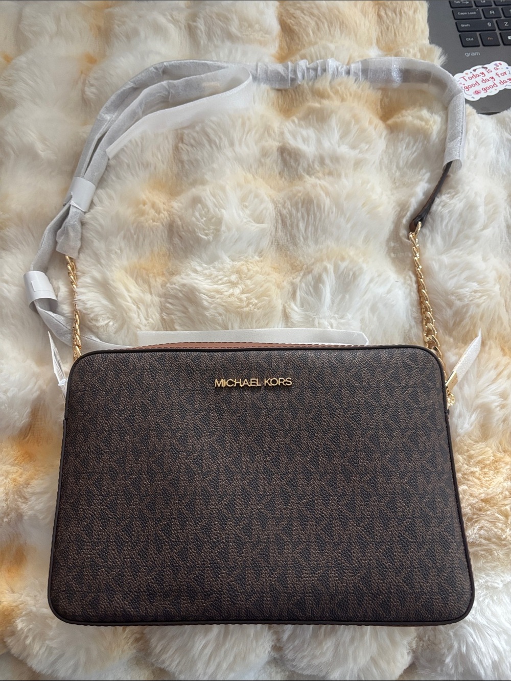 Michael Kors Brown MK Logo Crossbody with Gold Hardware